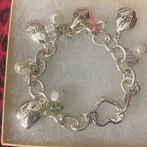 Silver-Tone Inspirational Charm Bracelet with Pearls and Pastel Beads
